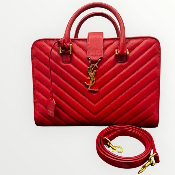YVES SAINT LAURENT Red Matelasse Quilted Cabas Monogram YSL Leather - Picture 3 of 16
